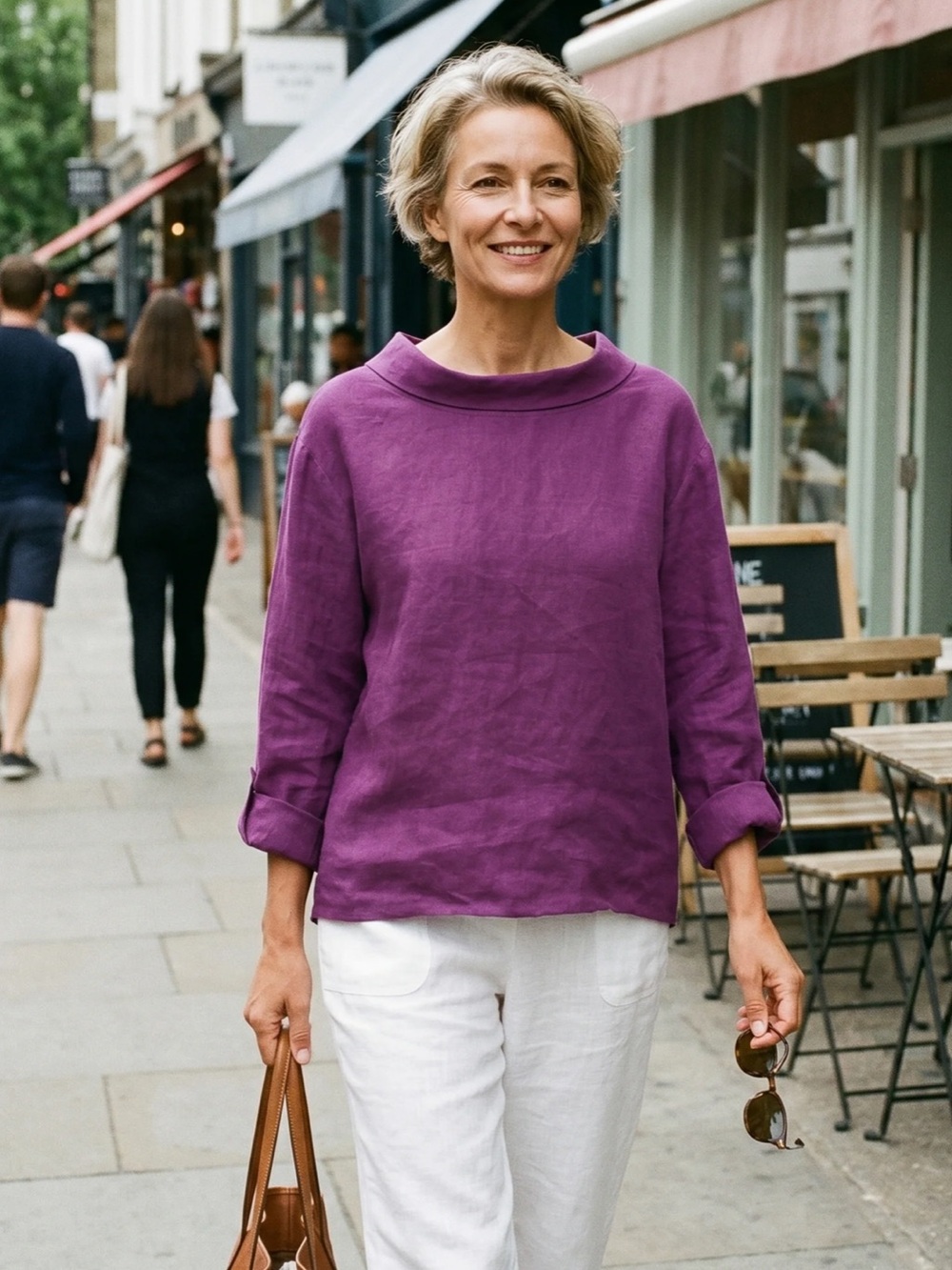 Lintico Hollis 100% Linen Draped Neck Top XXL in Violet